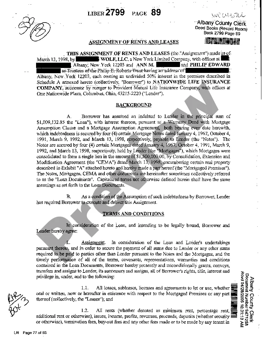 Preview Sample Assignment of Rents and Leases