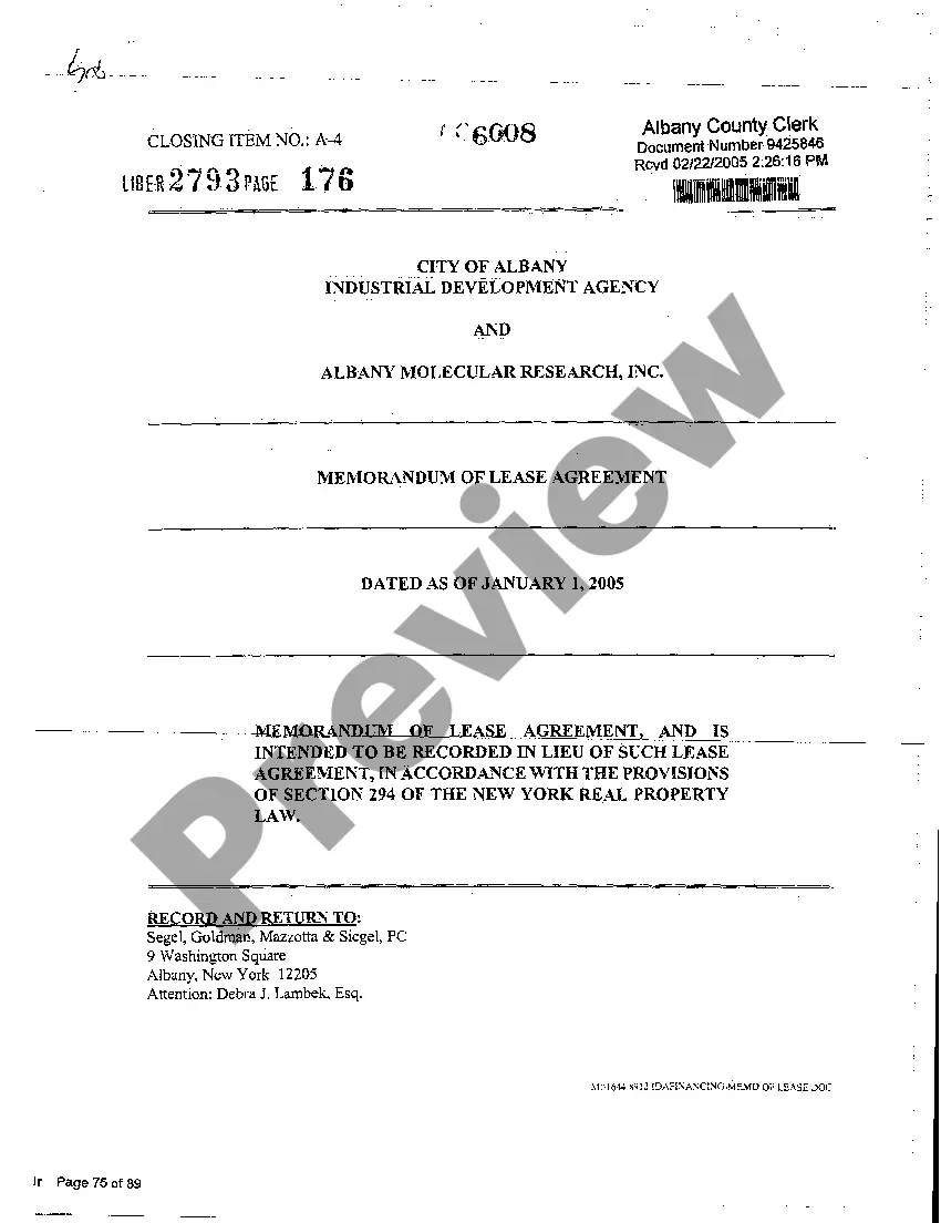 Preview Memorandum of Lease Agreement