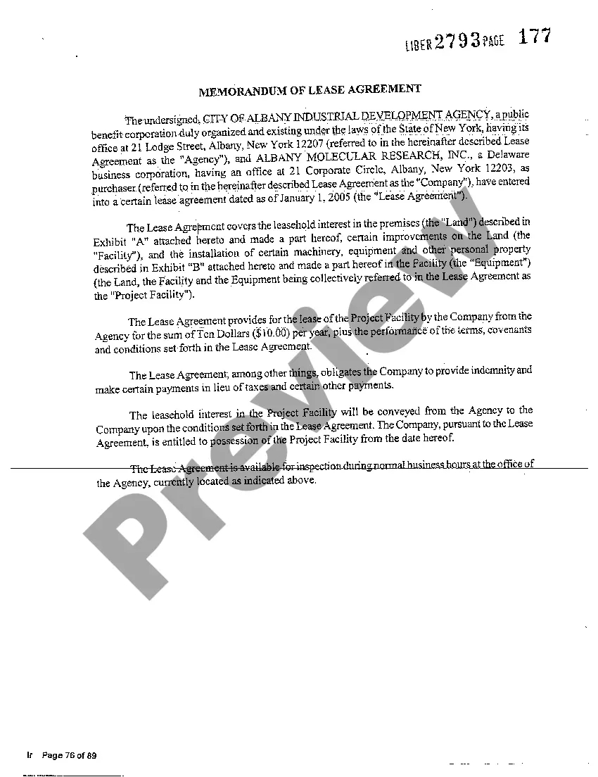 Preview Memorandum of Lease Agreement