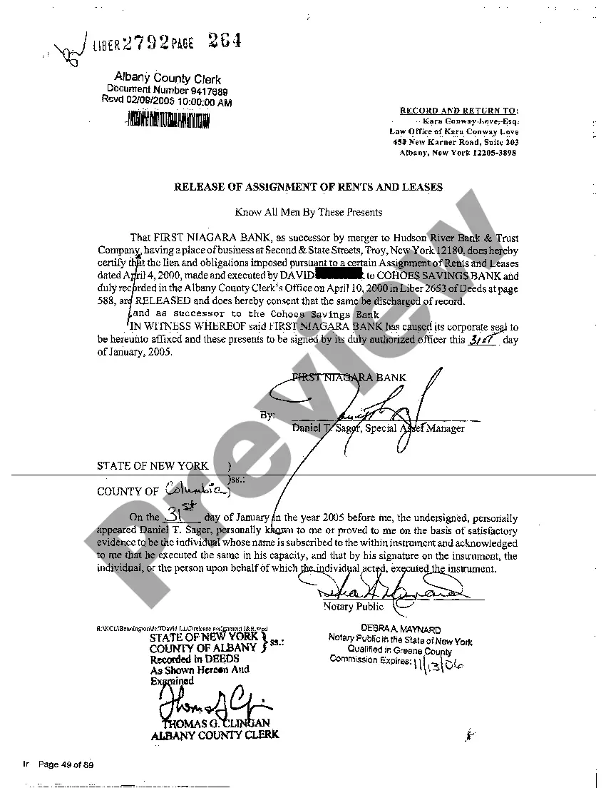 Preview Release of Assignment of Rents and Leases