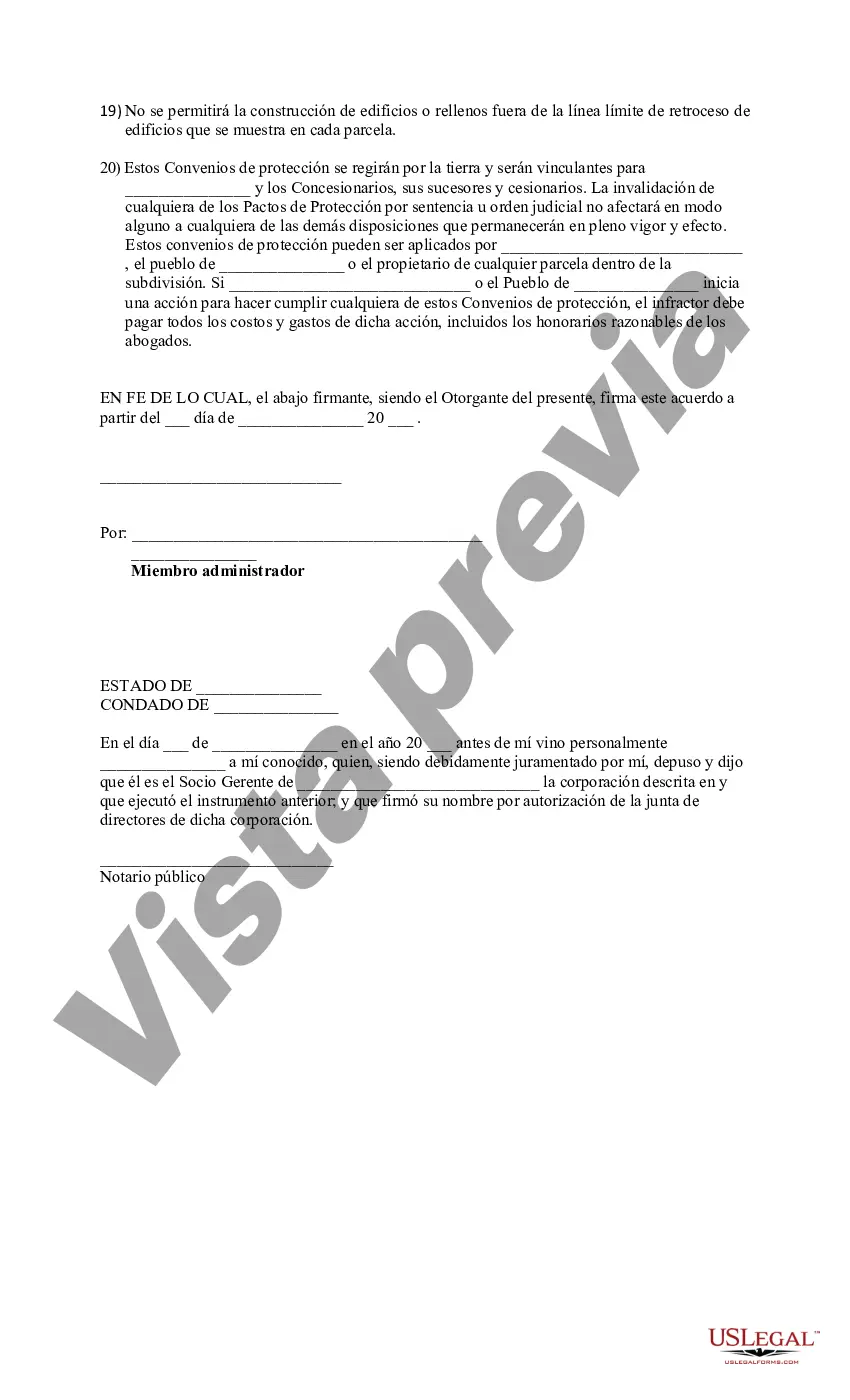 Preview Declaración de Convenios de Protección y Restricciones para una Subdivisión
