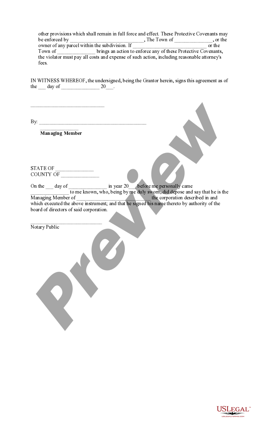Syracuse New York Declaration of Protective Covenants and Restrictions for a Subdivision New
