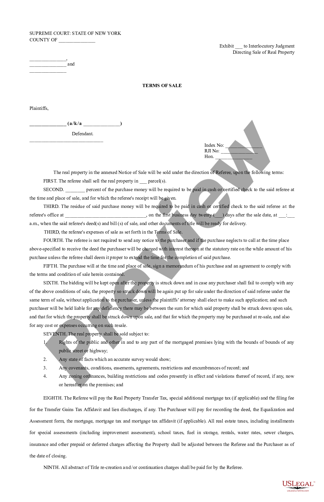 New York Notice of Judgment of Partition Sale Ny Notice Judgment US