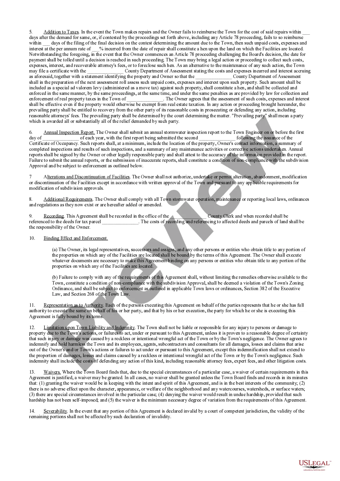 Preview Stormwater Operation, Maintenance and Reporting Agreement