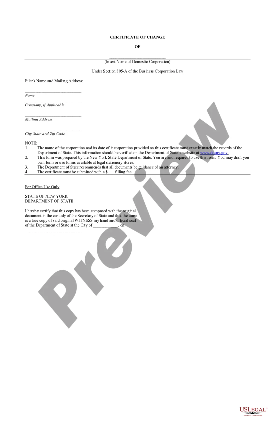 Preview Certificate of Change of Domestic Corporation