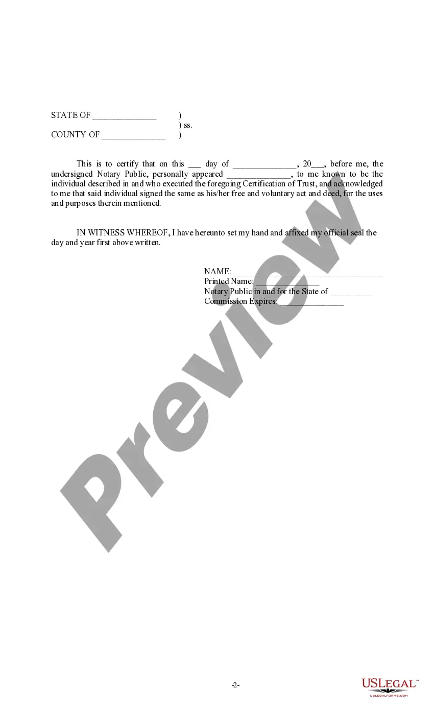 Preview Certification of Trust