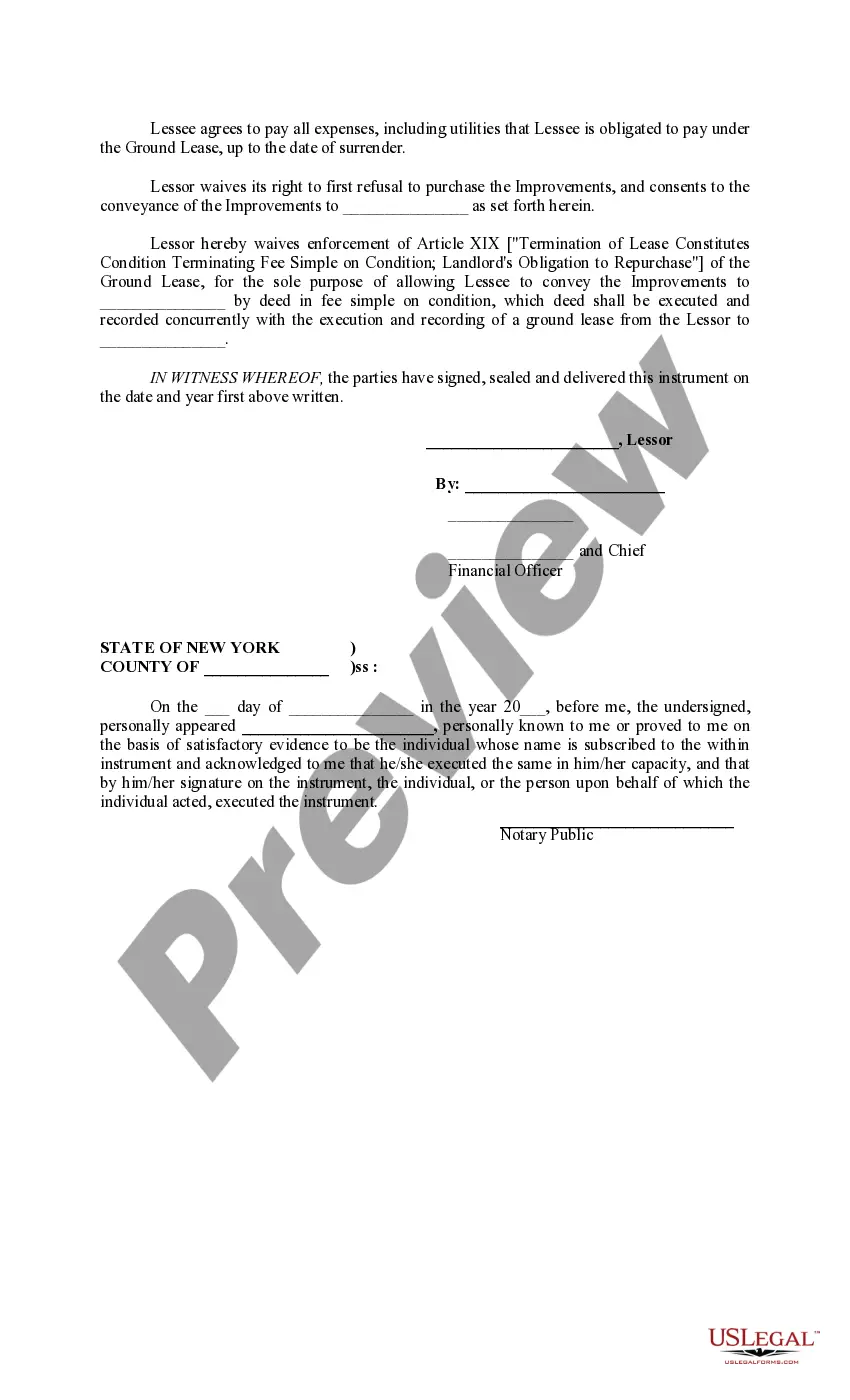 Get Surrender of Lease and Consent to Conveyance of Improvements Preview Surrender of Lease and Consent to Conveyance of Improvements