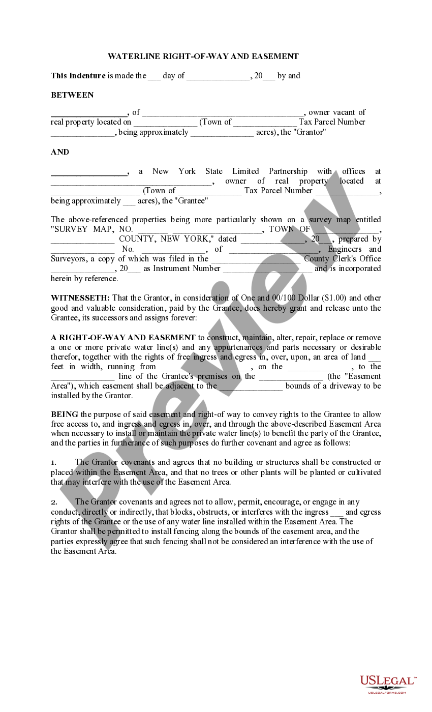 Syracuse New York Waterline Right of Way and Easement Water Line