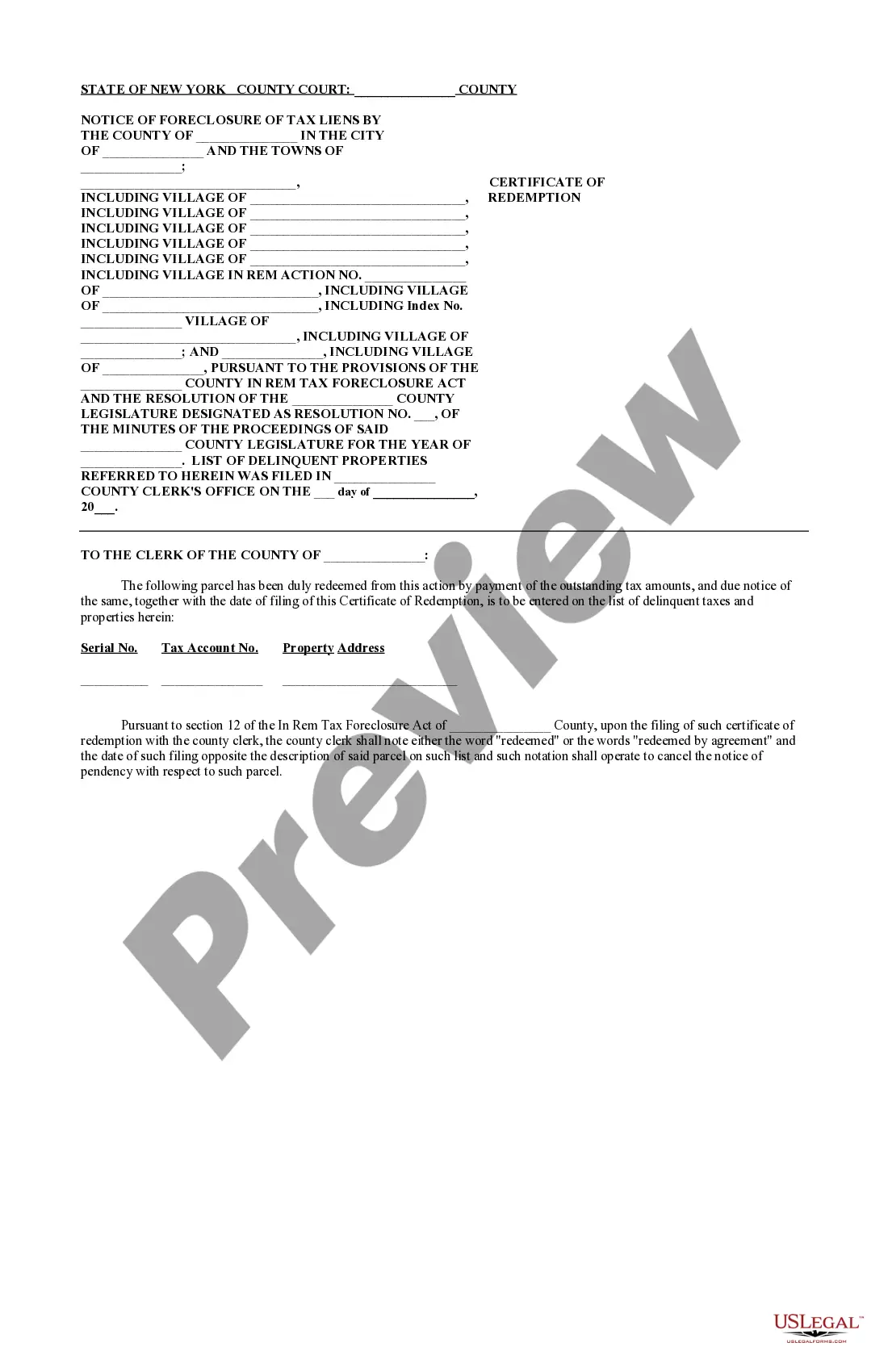 Preview Certificate of Redemption