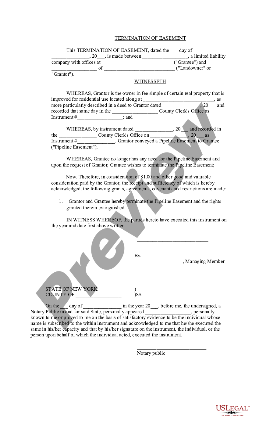 New York Termination Of Pipeline Easement | US Legal Forms