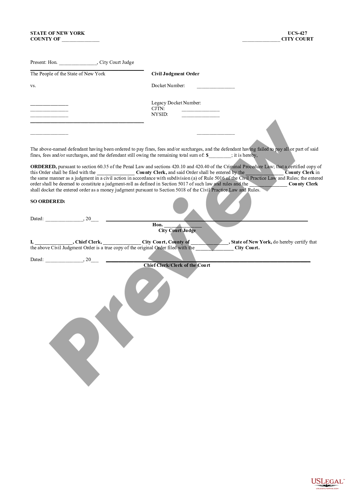 New York Civil Judgment Order - Judgment Order Pdf | US Legal Forms