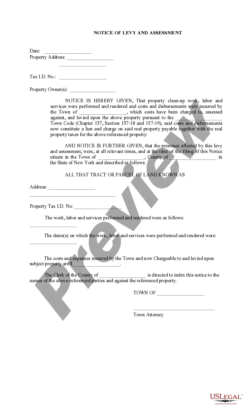 Preview Notice of Levy and Assessment