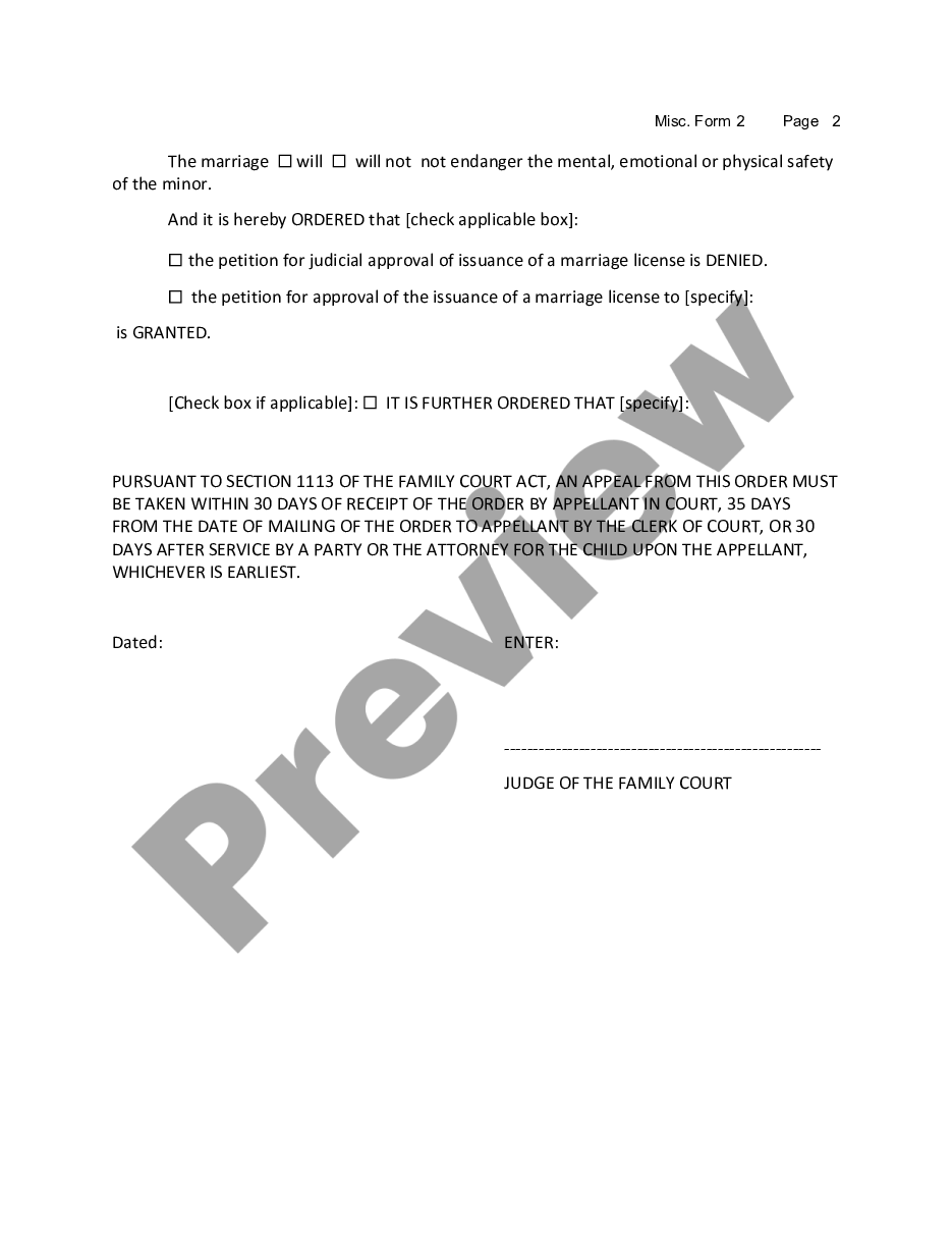 page 1 Order - Consent to Marry preview