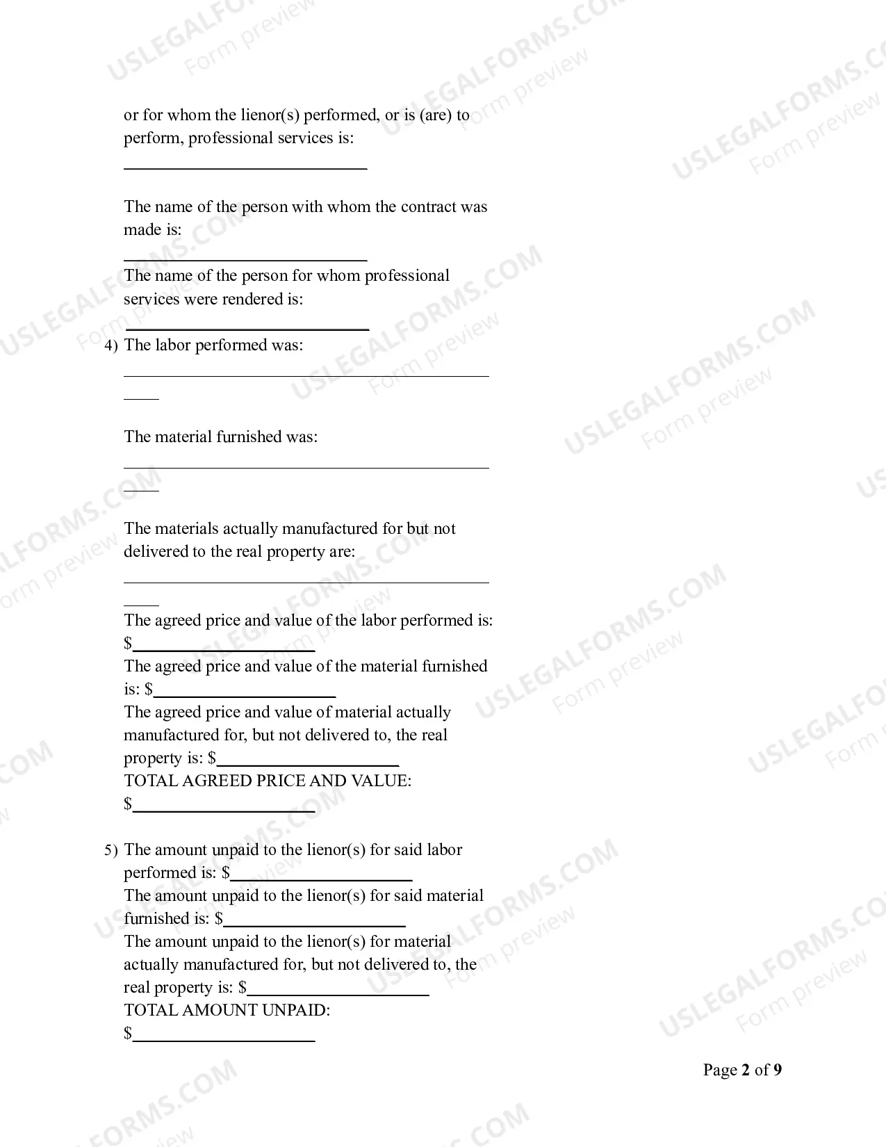 Preview Notice of Mechanic's Lien