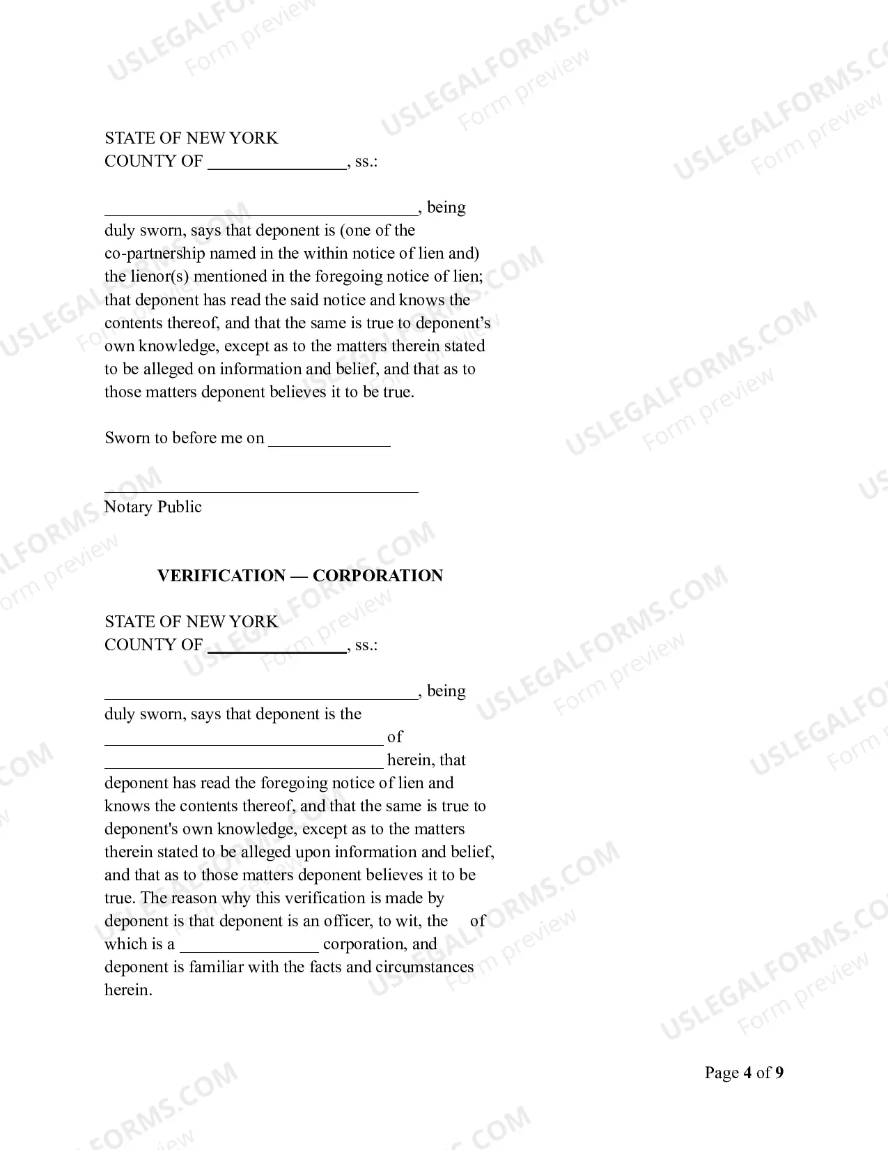 Preview Notice of Mechanic's Lien