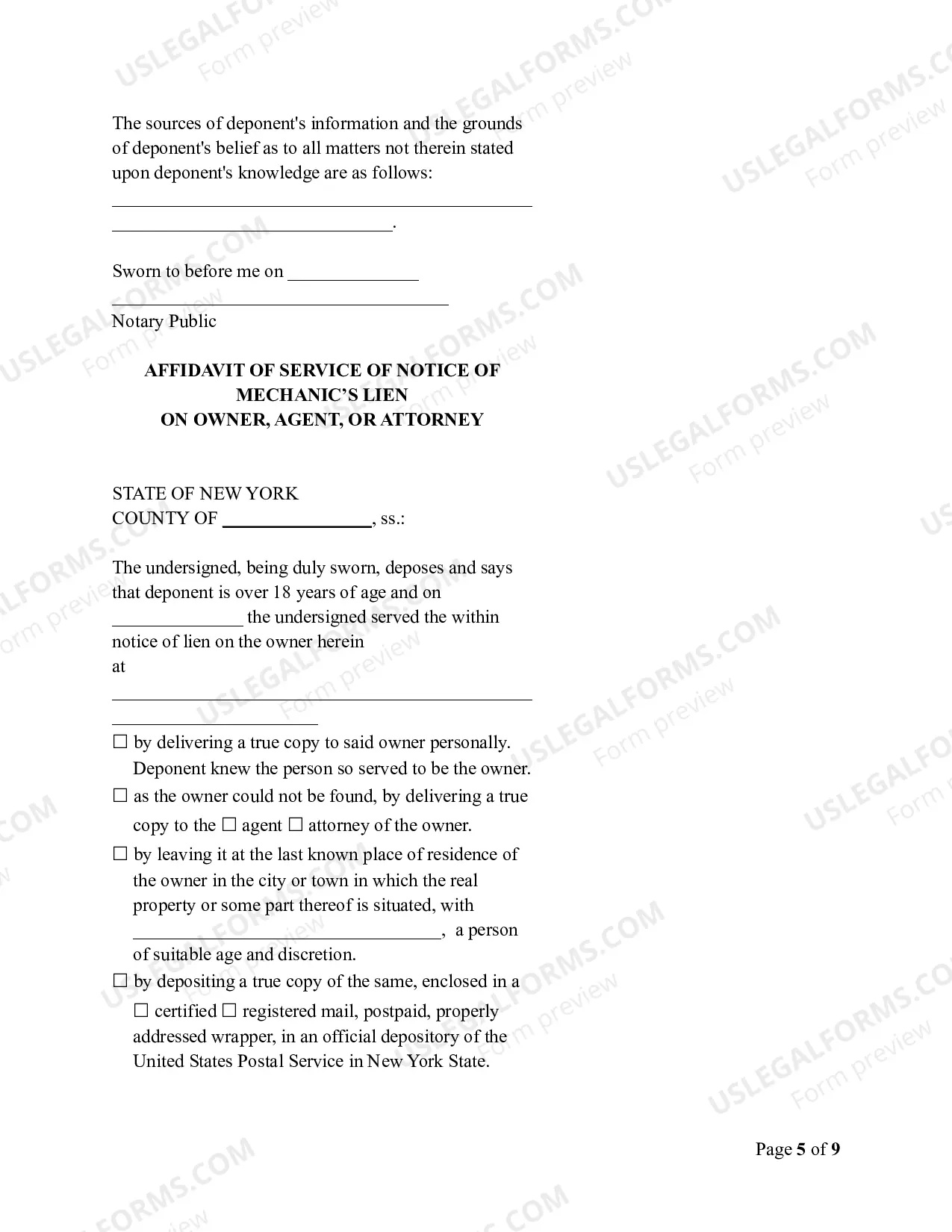 Preview Notice of Mechanic's Lien