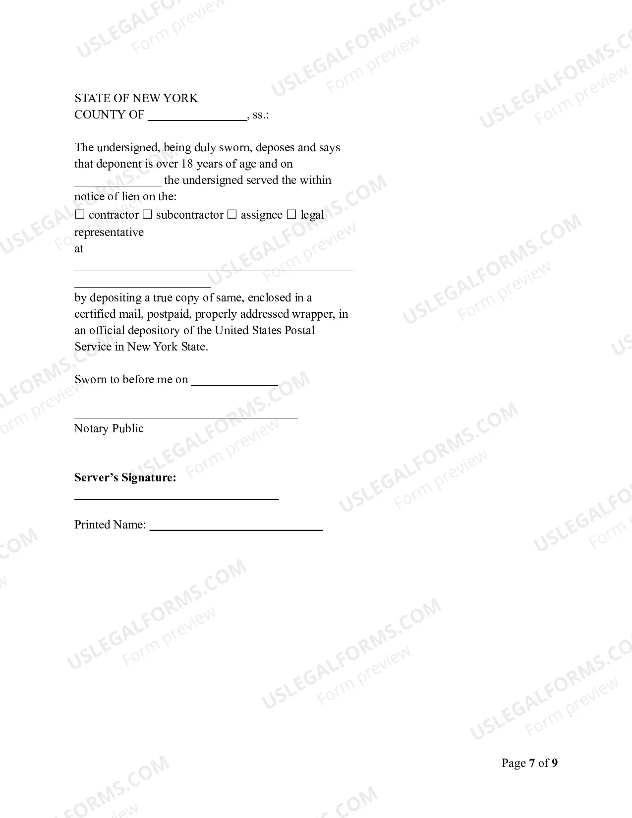 Preview Notice of Mechanic's Lien