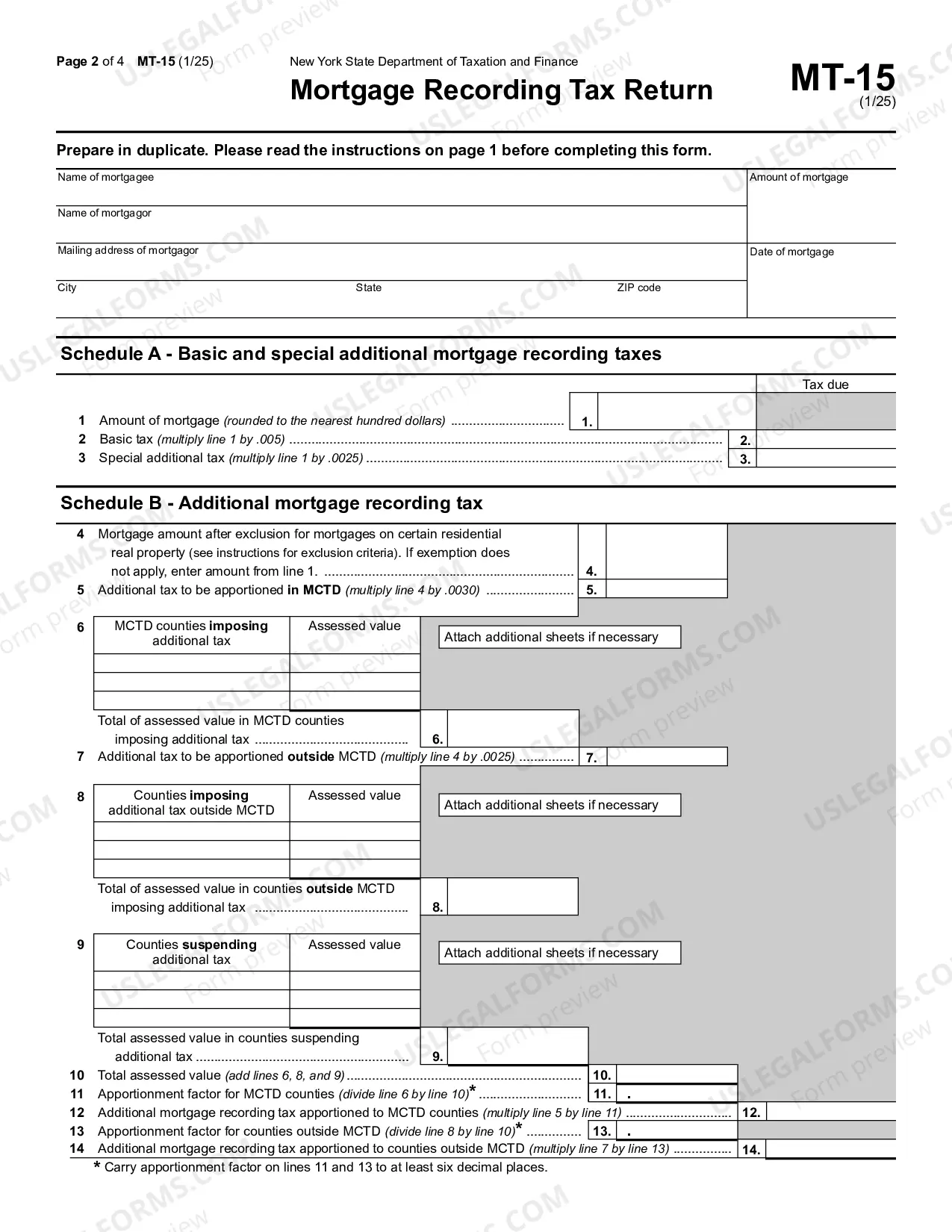 Preview Mortgage Recording Tax Return