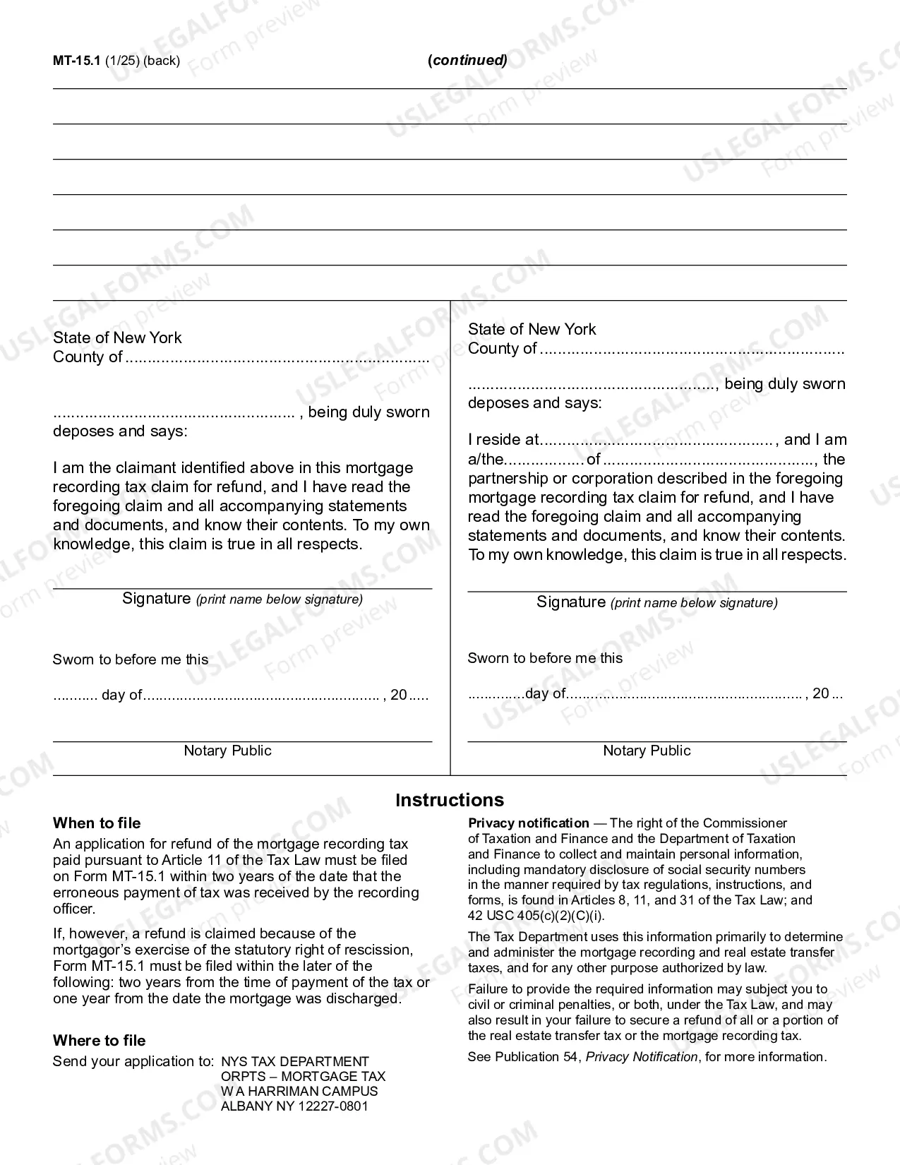 Preview Mortgage Recording Tax Claim For Refund