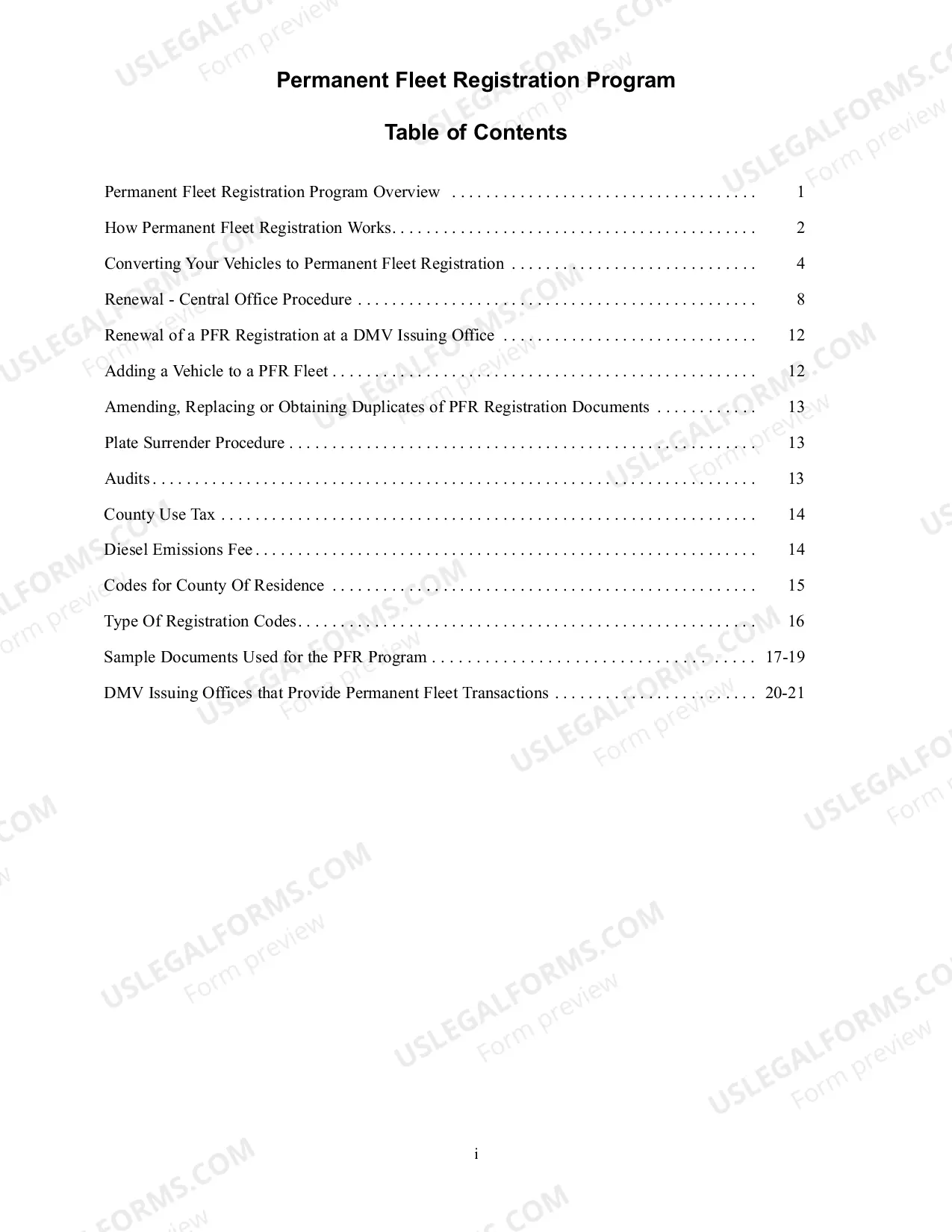 Preview Permanent Fleet Registration Program Guide