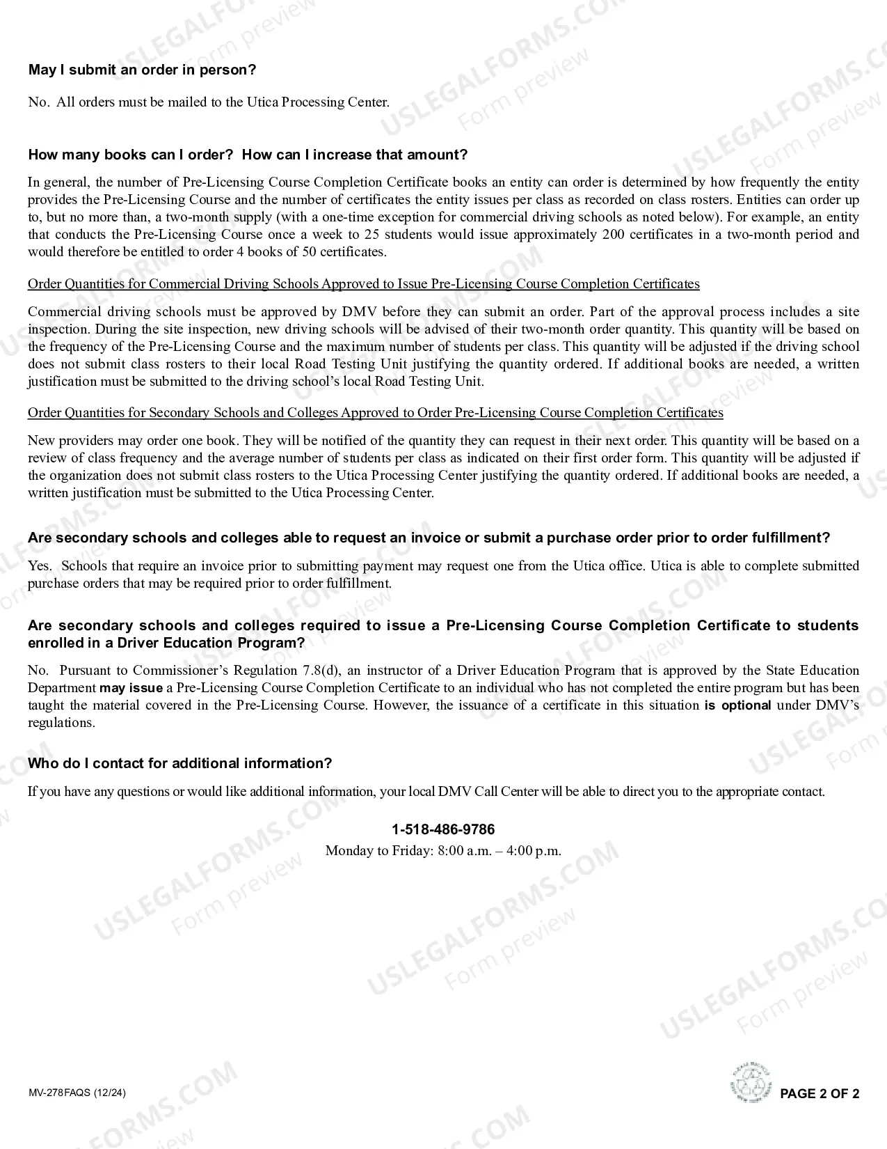 Preview Pre-Licensing Course Completion Certificate (MV-278) FAQs