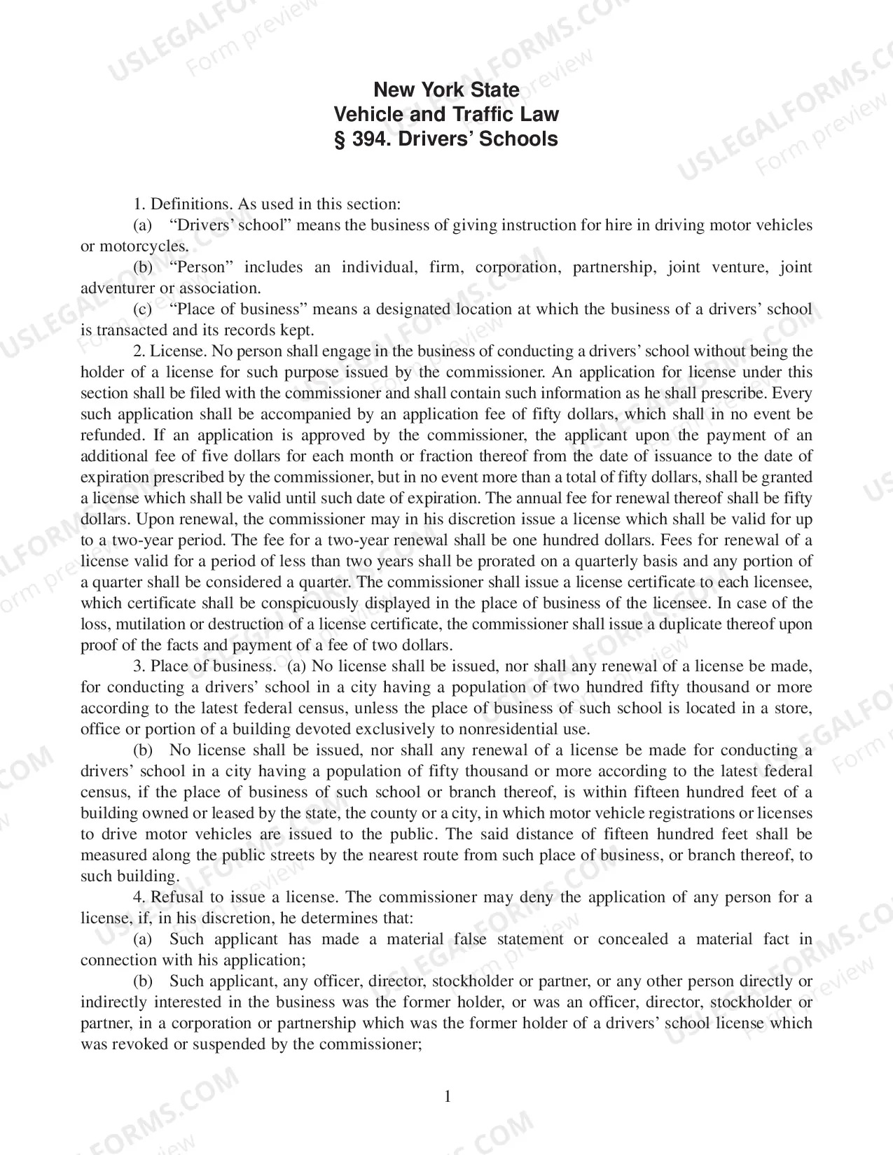 Preview Section 394 Drivers' Schools, NYS Vehicle and Traffic Law