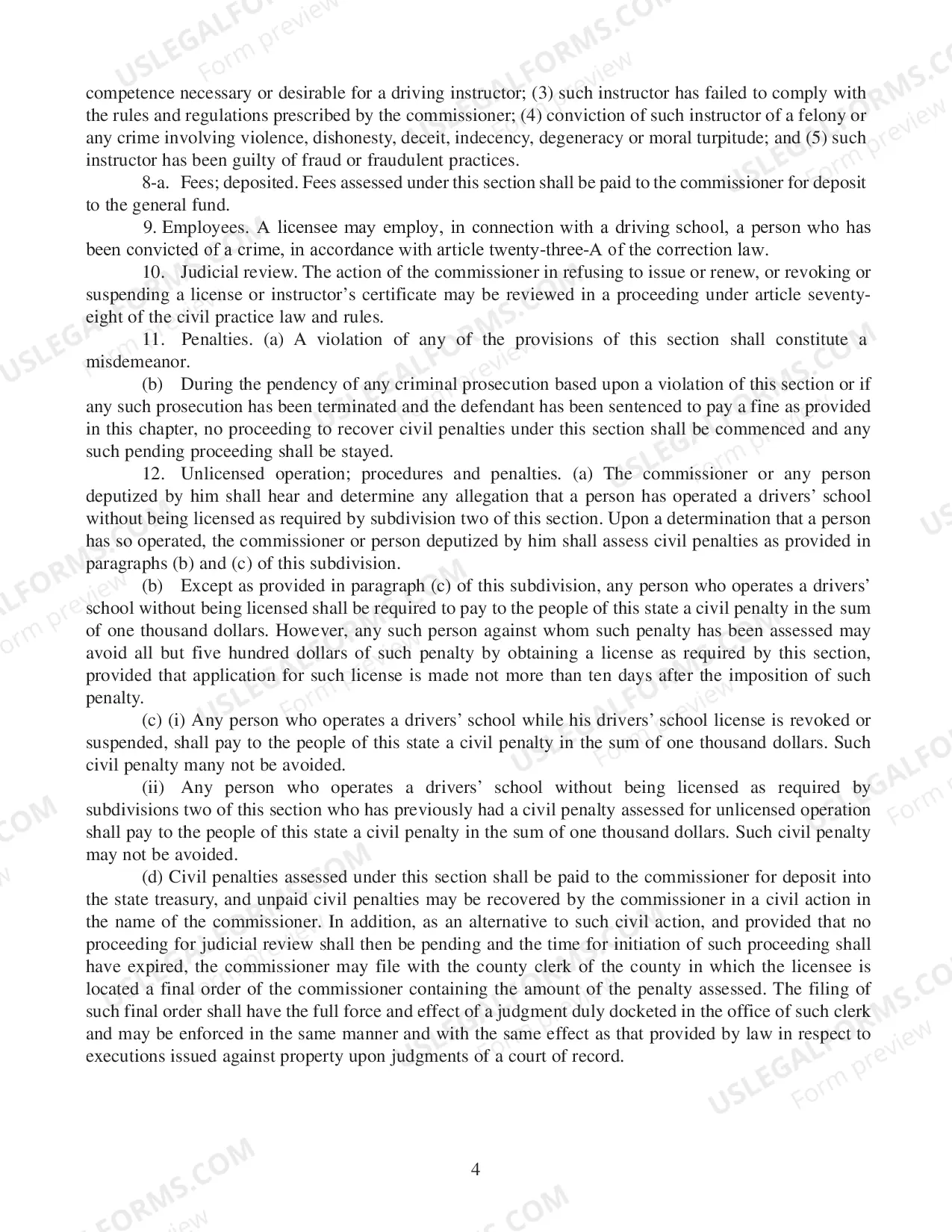 Preview Section 394 Drivers' Schools, NYS Vehicle and Traffic Law
