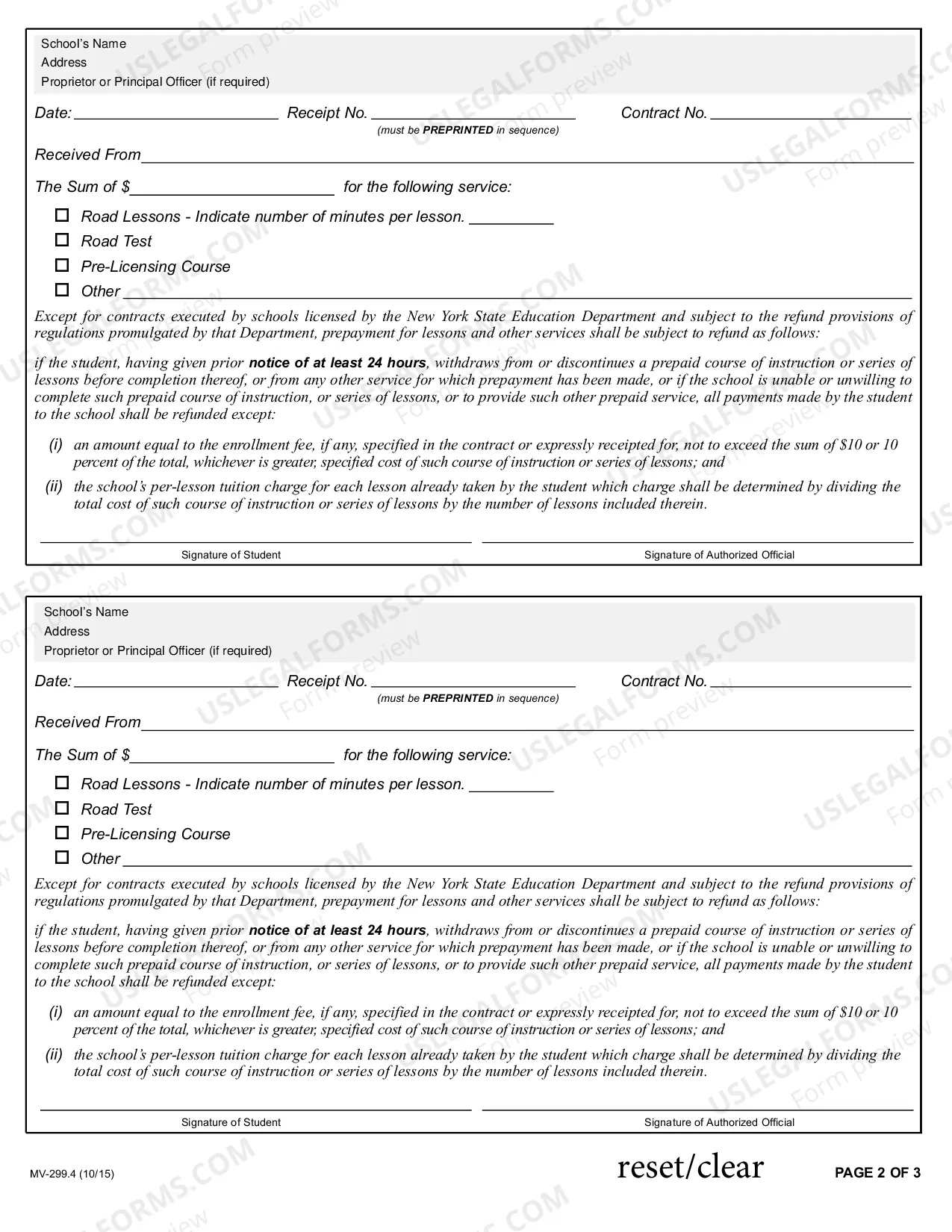 Preview Receipts and Contracts