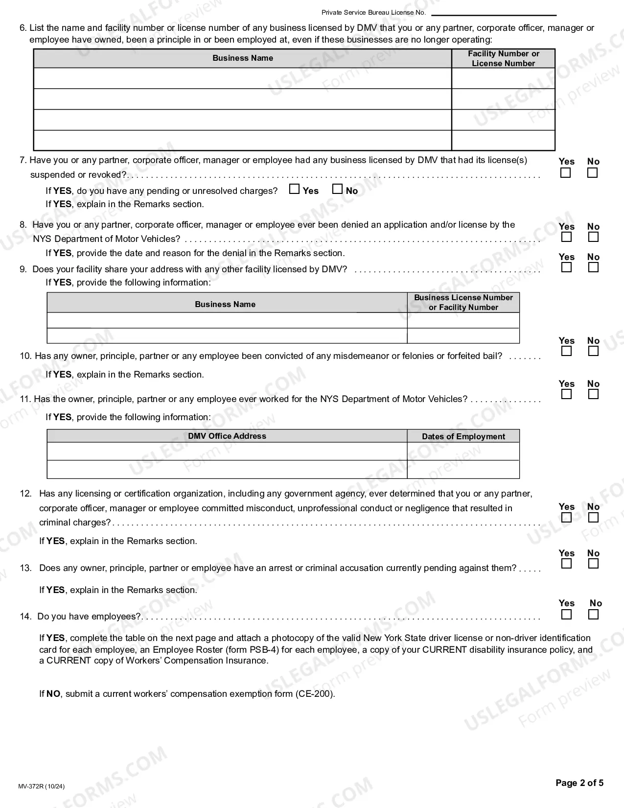 Preview Application for Private Service Bureau License Renewal