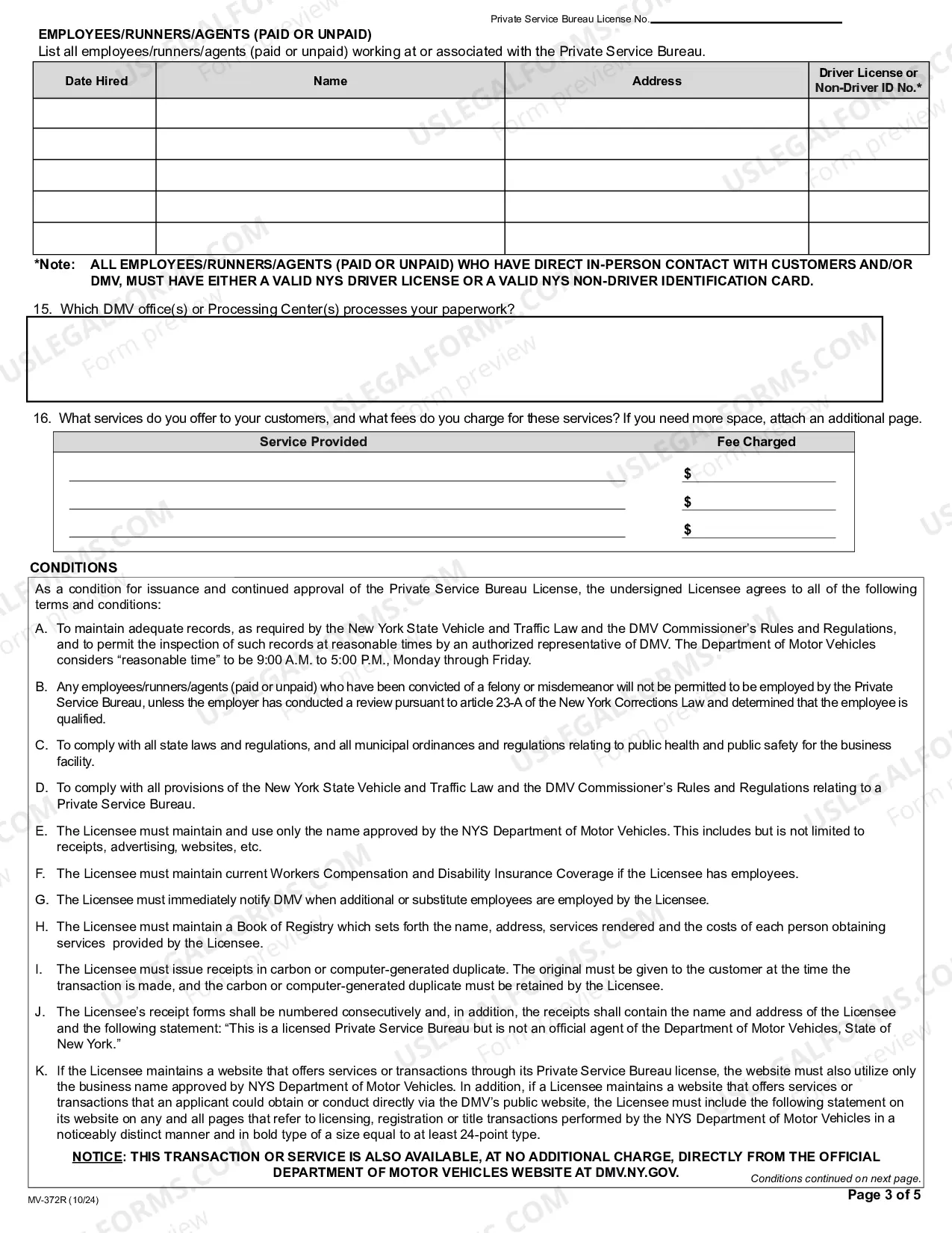 Preview Application for Private Service Bureau License Renewal