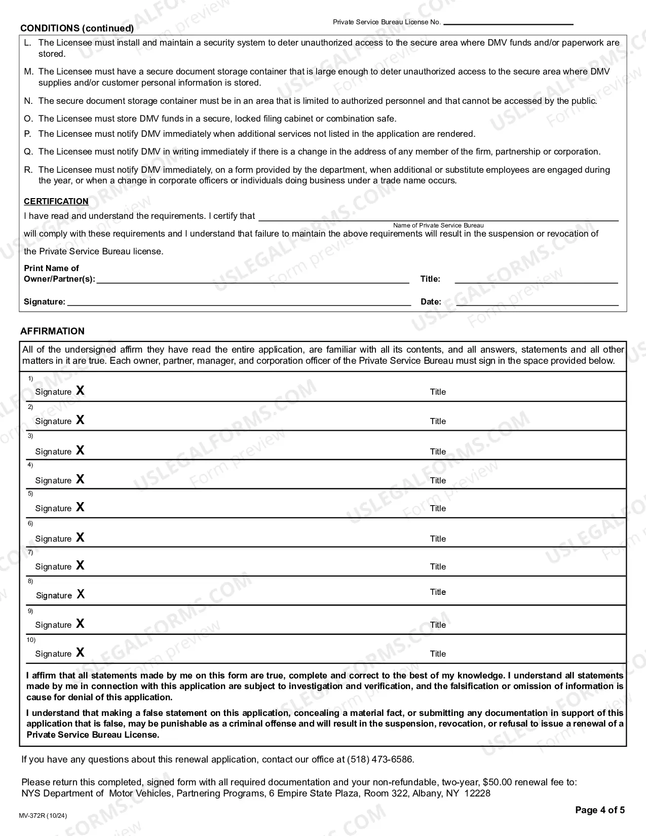 Preview Application for Private Service Bureau License Renewal