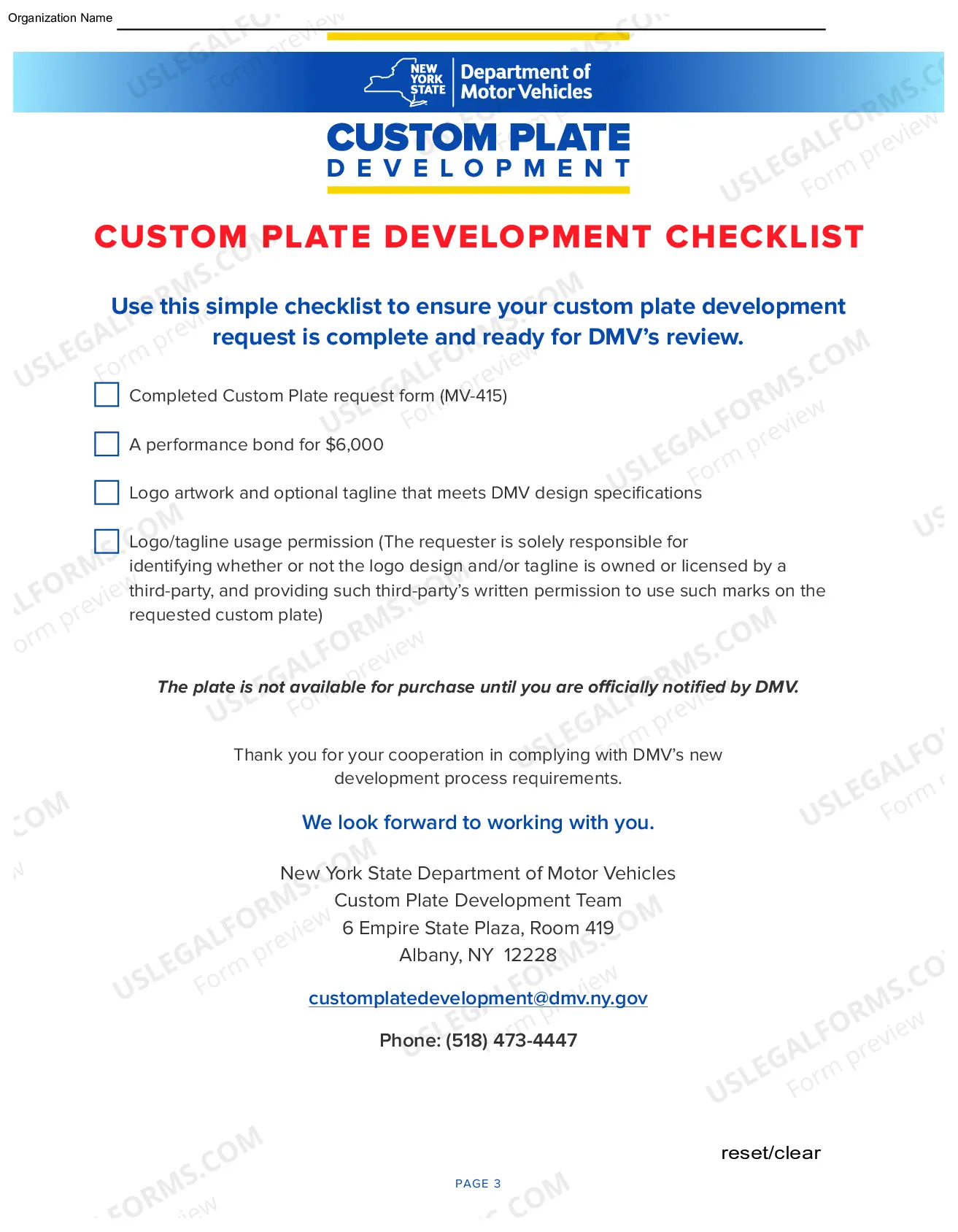 Preview Request for Custom Empire Plates - Disabled Registrant