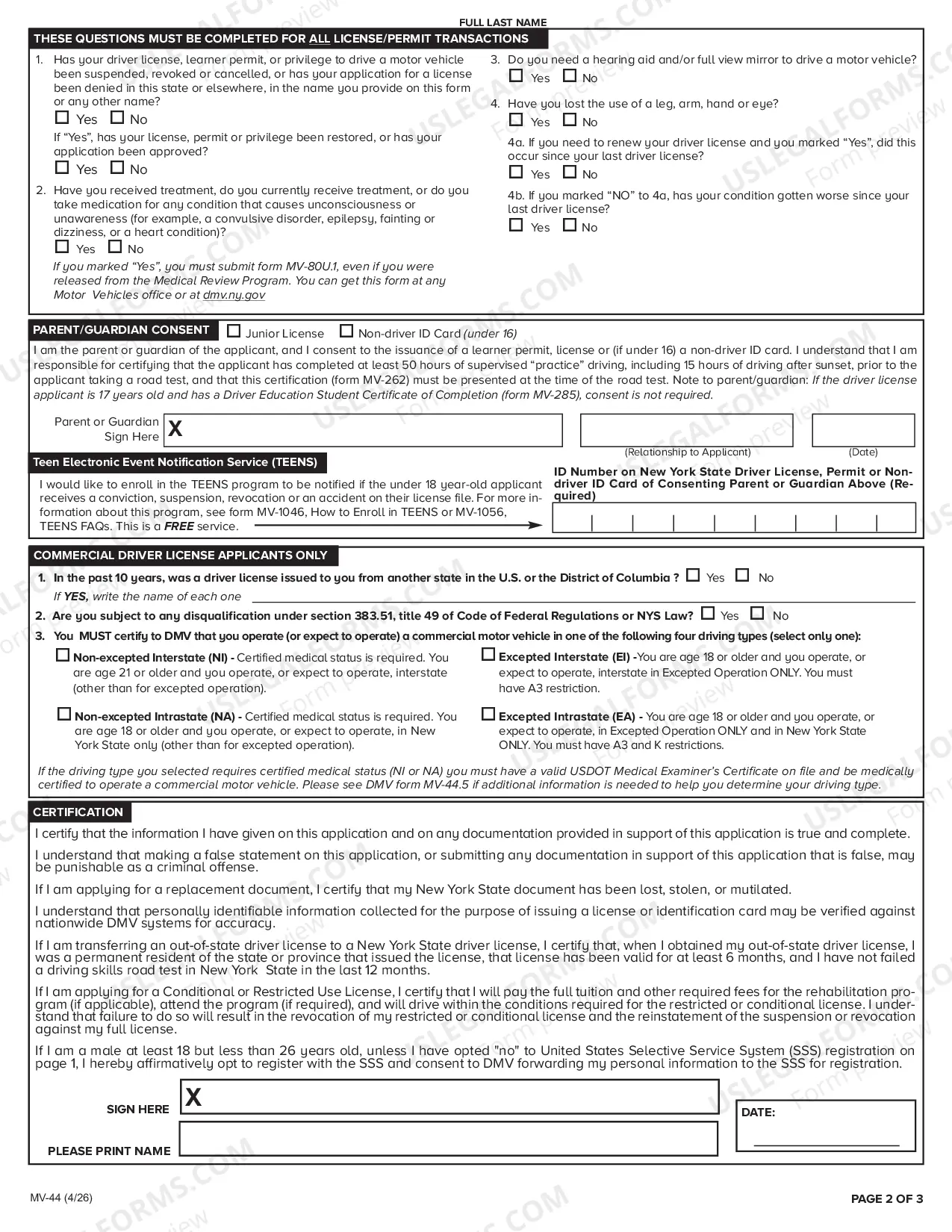 Preview Application for Standard Permit, Driver License or Non-Driver ID Card