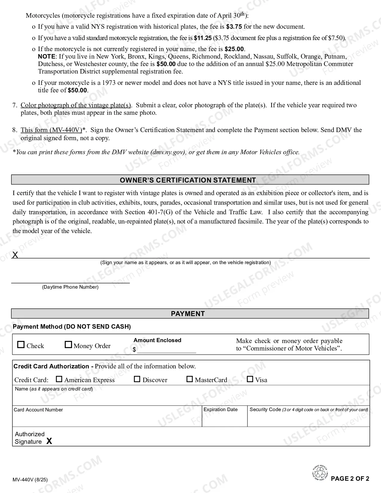 Preview Owners Certification Statement (For Registration With Vintage Plates)