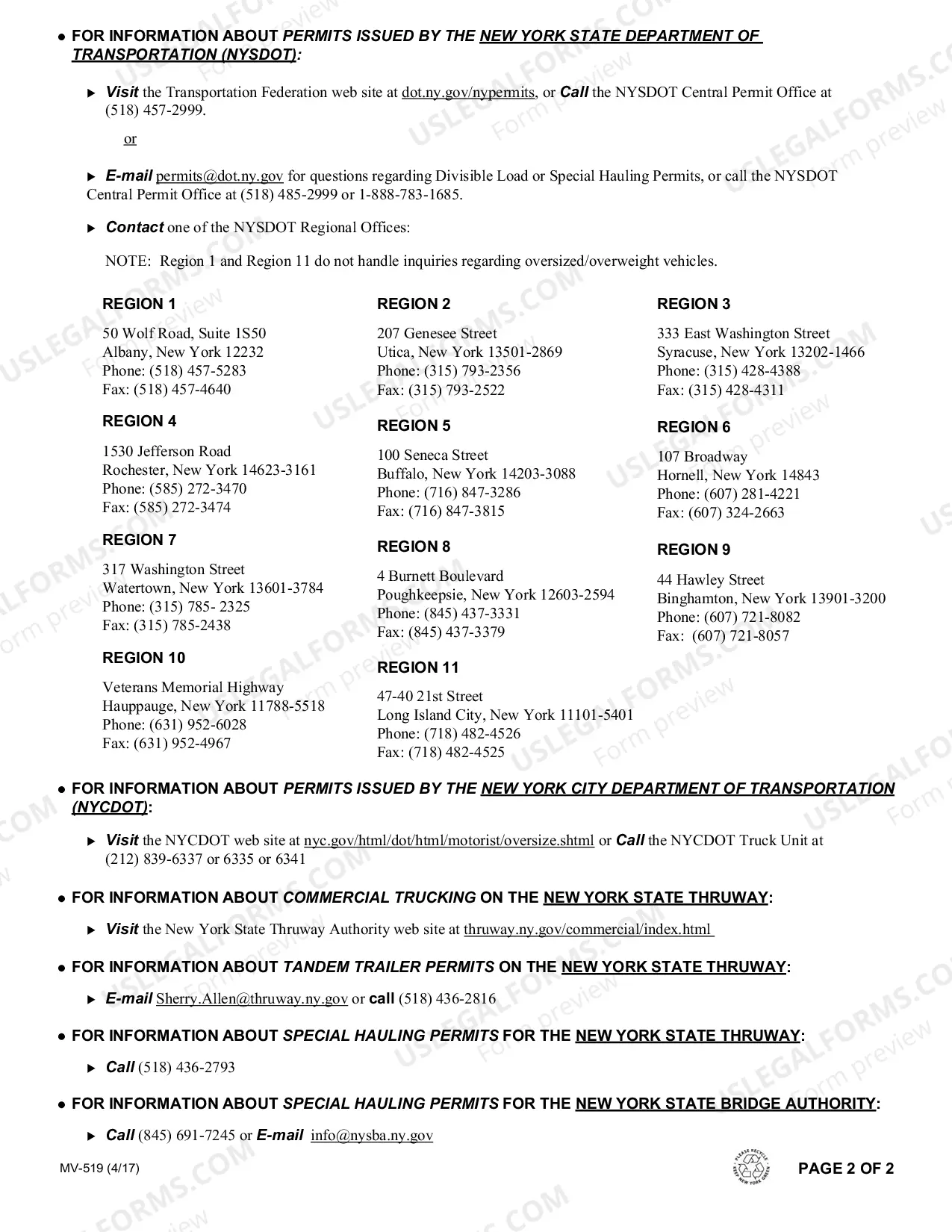 Preview Information Concerning Oversized/Overweight Vehicles