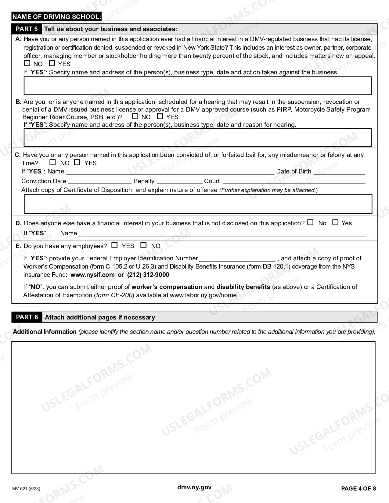 Preview Driving School License Application