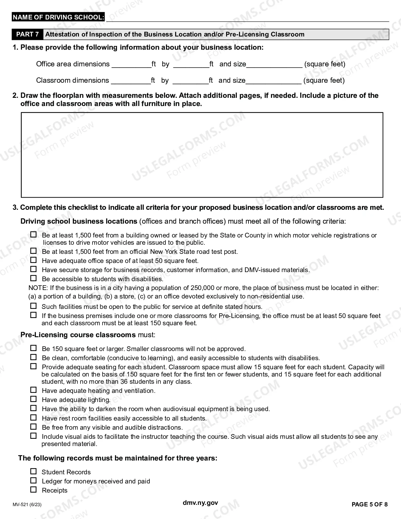 Preview Driving School License Application