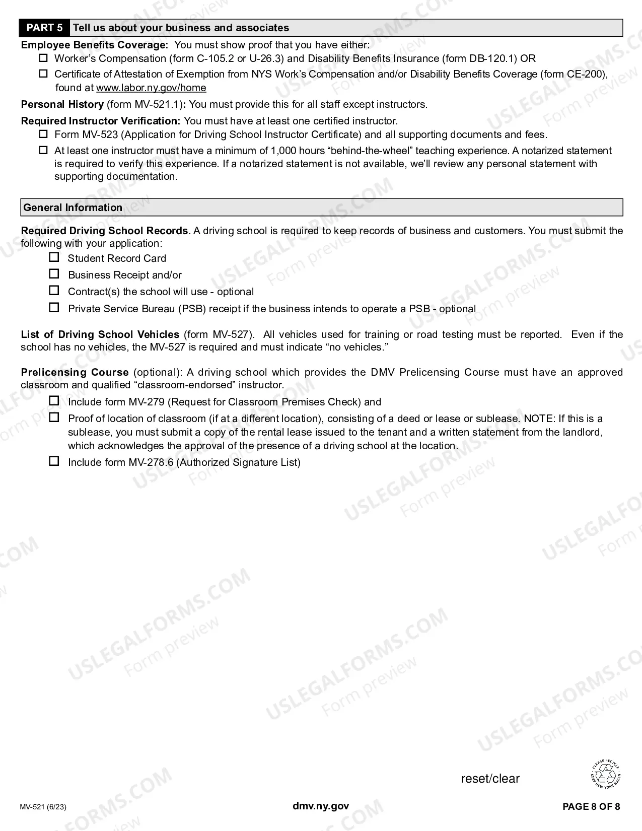 Preview Driving School License Application