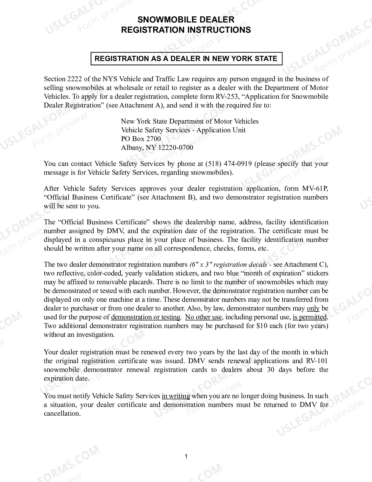 Preview Snowmobile Dealer Registration Instructions