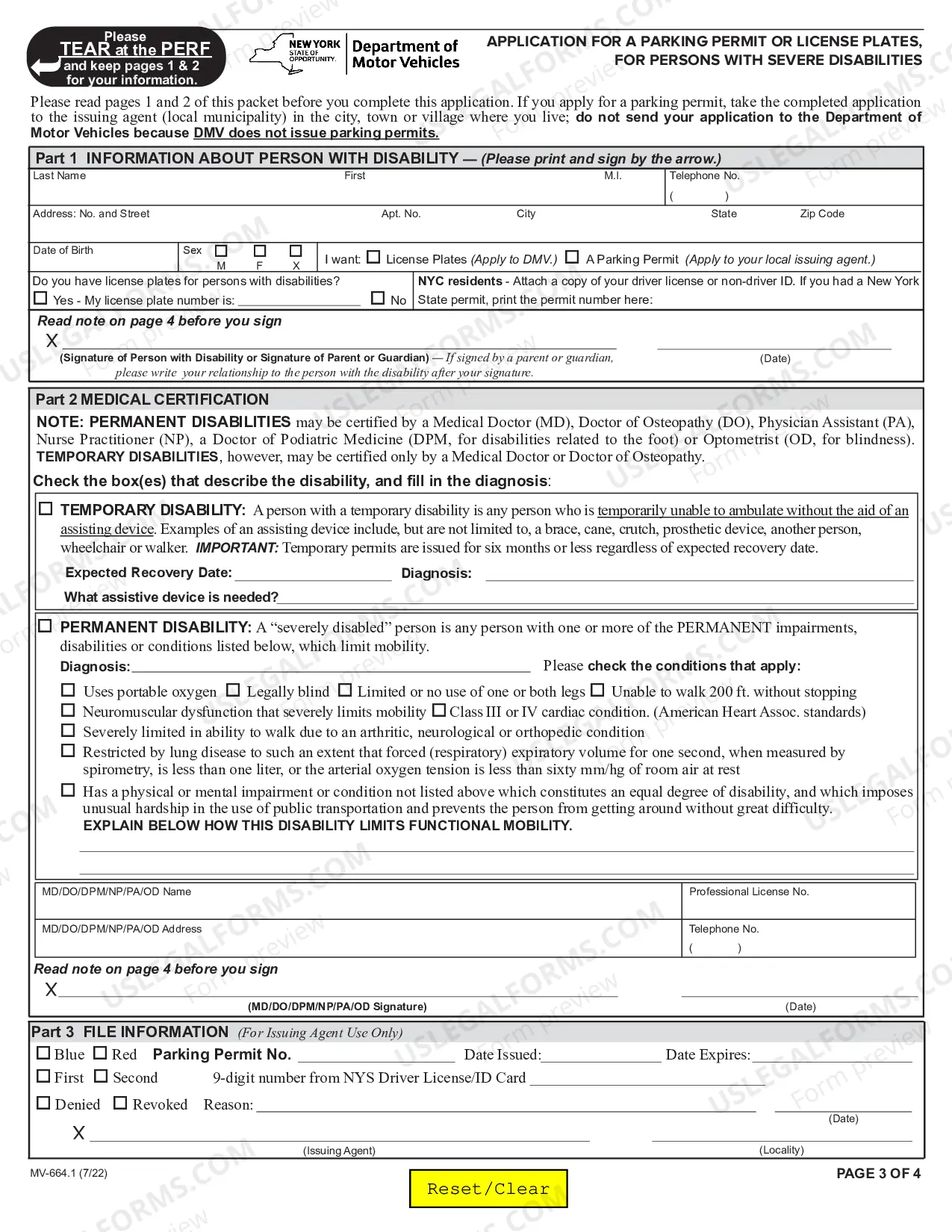 Preview Instructions and Application for a Parking Permit or License Plates, for People With Severe Disabilities
