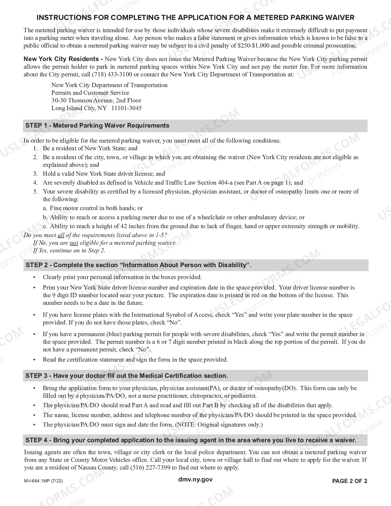 Preview Application for a Metered Parking Waiver for Persons With Severe Disabilities