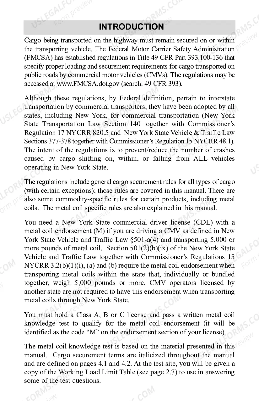 Preview Driver's Manual for the Safe Securement of Metal Coils and Other Cargo