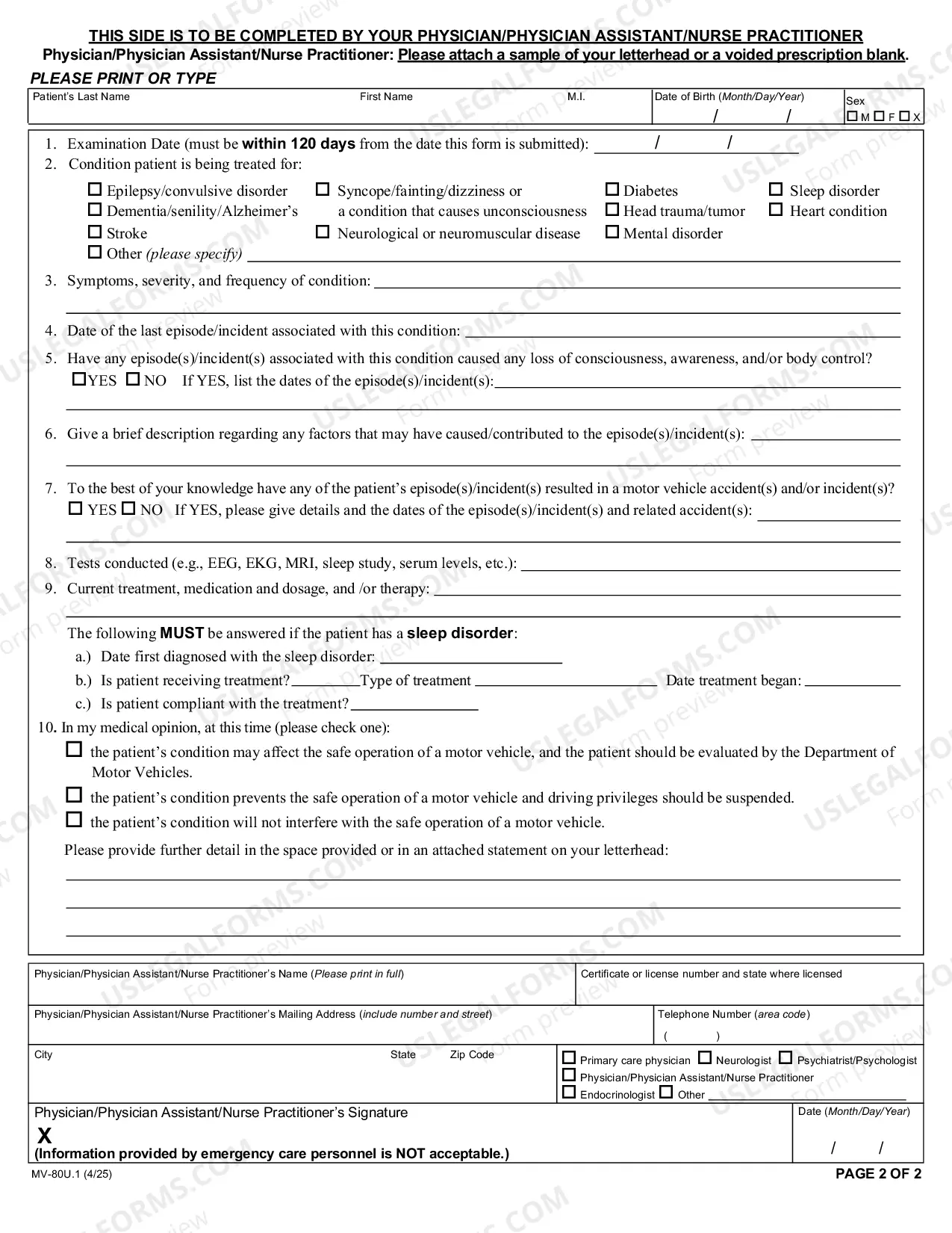 Preview Physician's Statement for Medical Review Unit