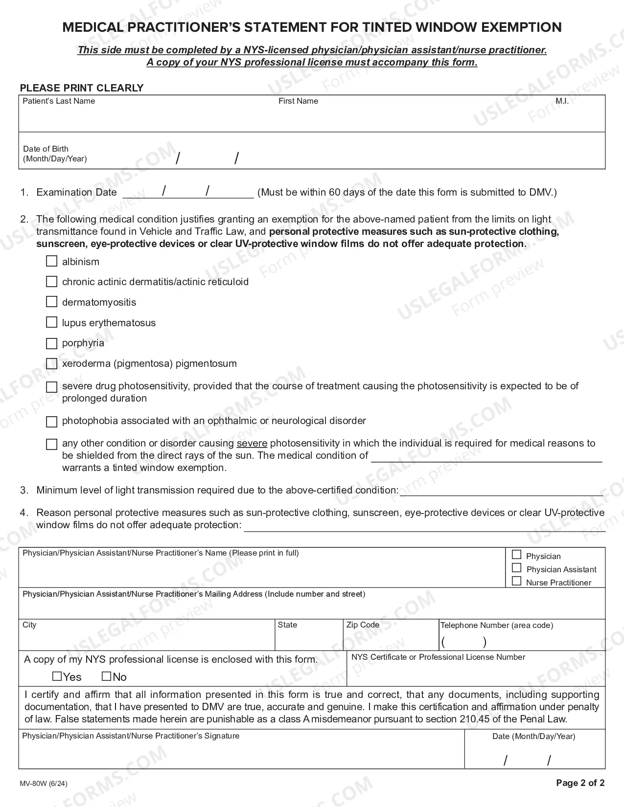 Preview Application for Tinted Window Exemption