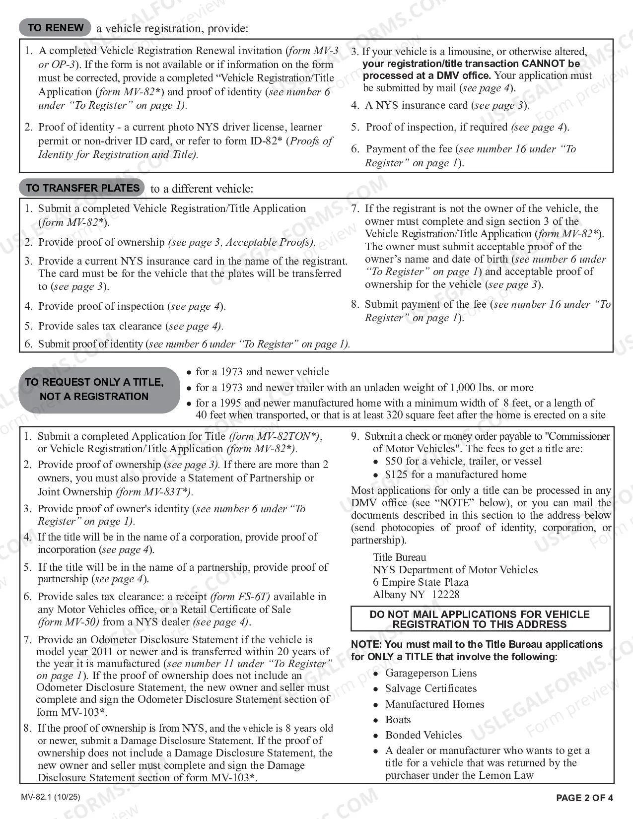 Preview Instructions for Vehicle Registration/Title Application