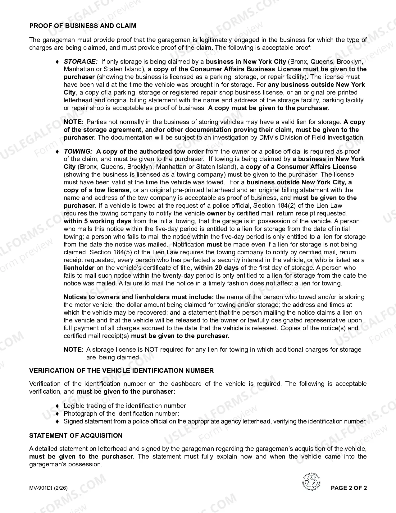 Preview Instructions and Requirements for Completing MV-901D - "Garageman's Certification and Bill of Sale for Vehicles Worth Less Than $500"