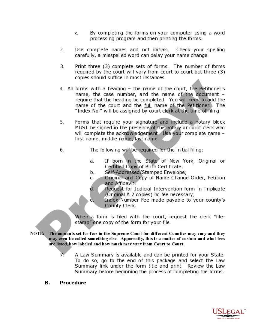 Preview New York Name Change Instructions and Forms Package for an Adult