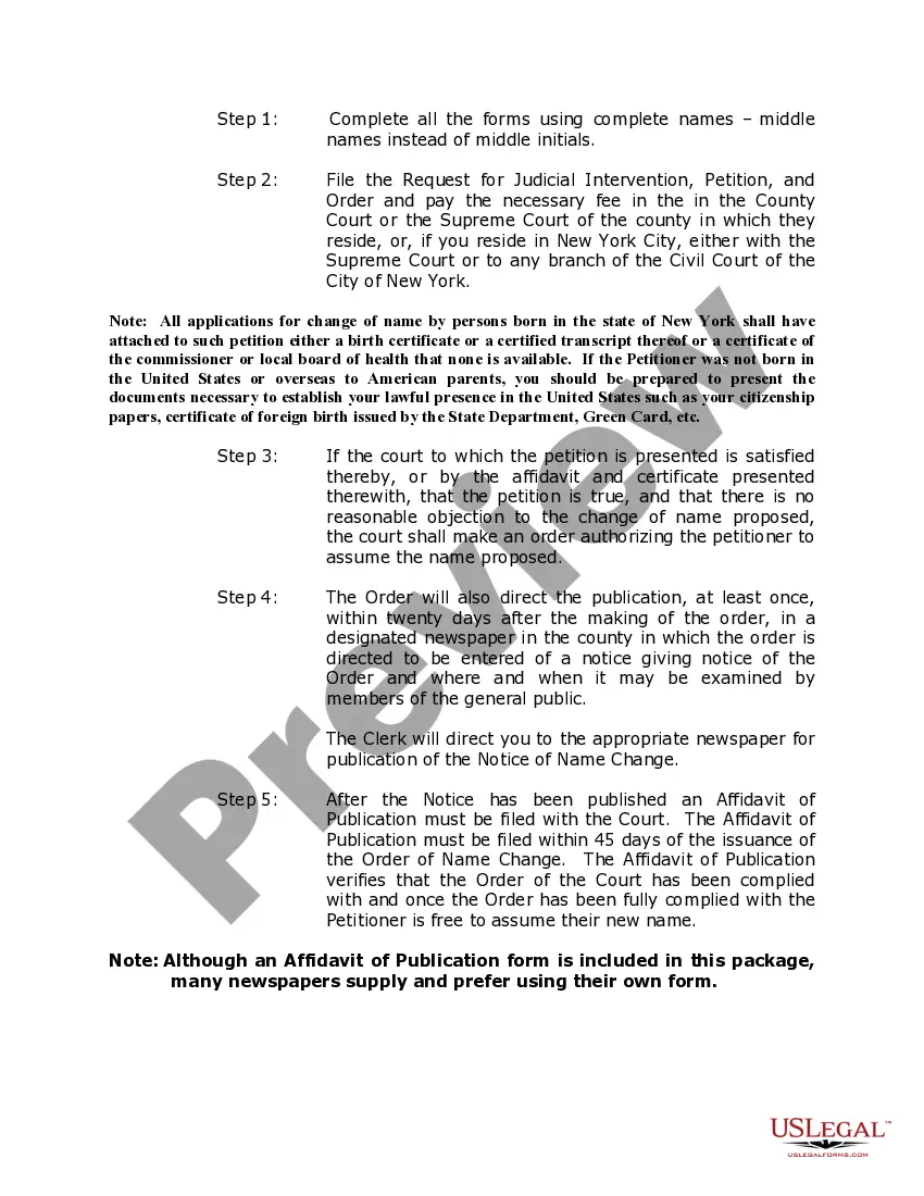 Preview New York Name Change Instructions and Forms Package for an Adult