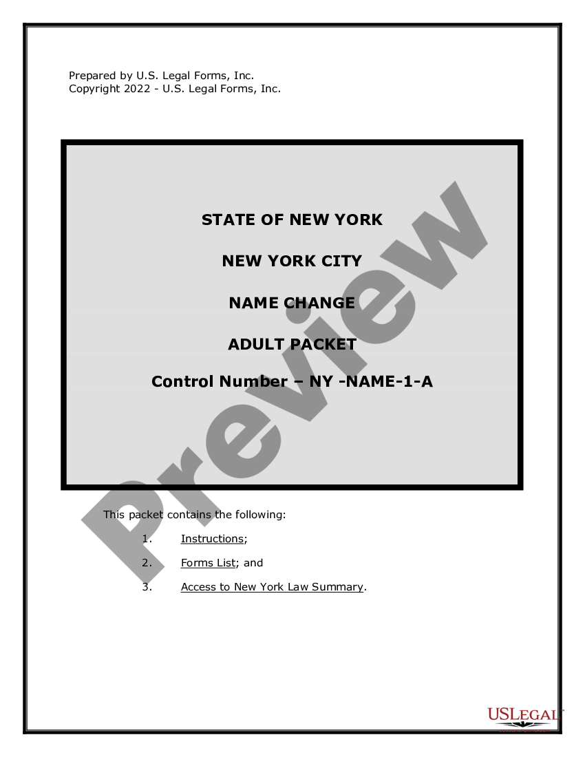 New York Name Change Instructions and Forms Package for an Adult Ny