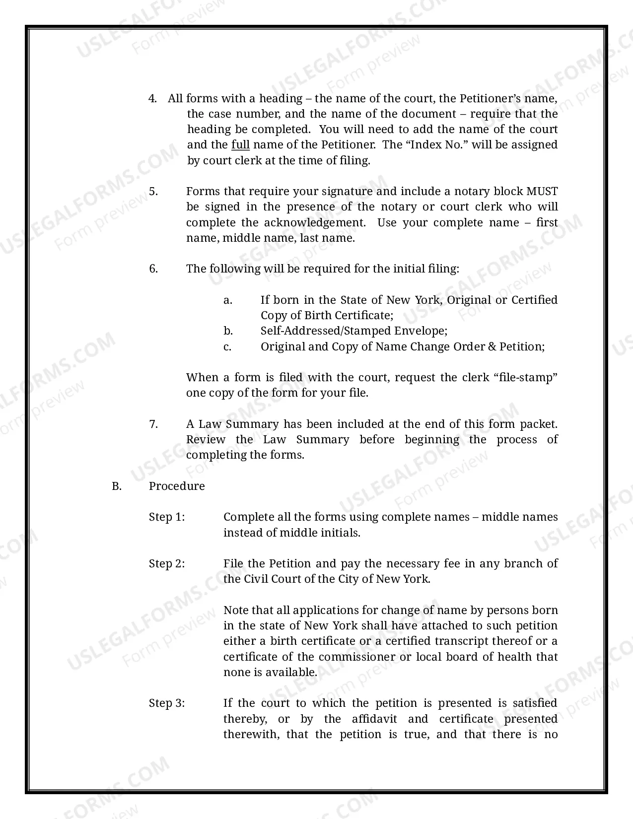 Preview New York Name Change Instructions and Forms Package for an Adult - New York City Only